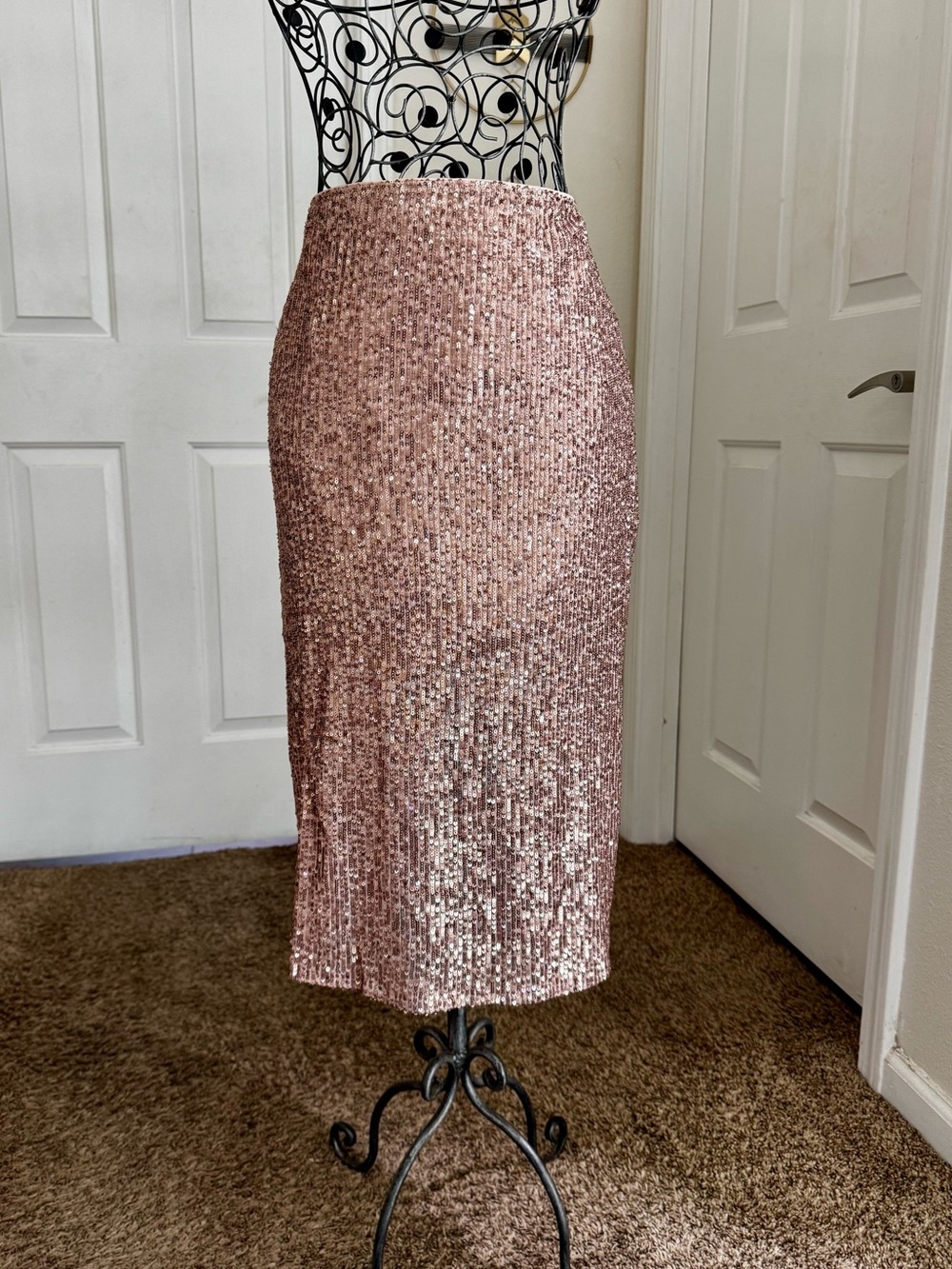 Sequin Pencil Skirt - Rose Gold